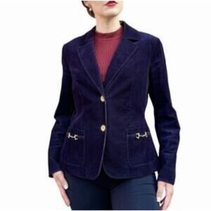 Talbots 2P Navy Blue Cotton Corduroy Horsebit Blazer Jacket Equestrian Old Money